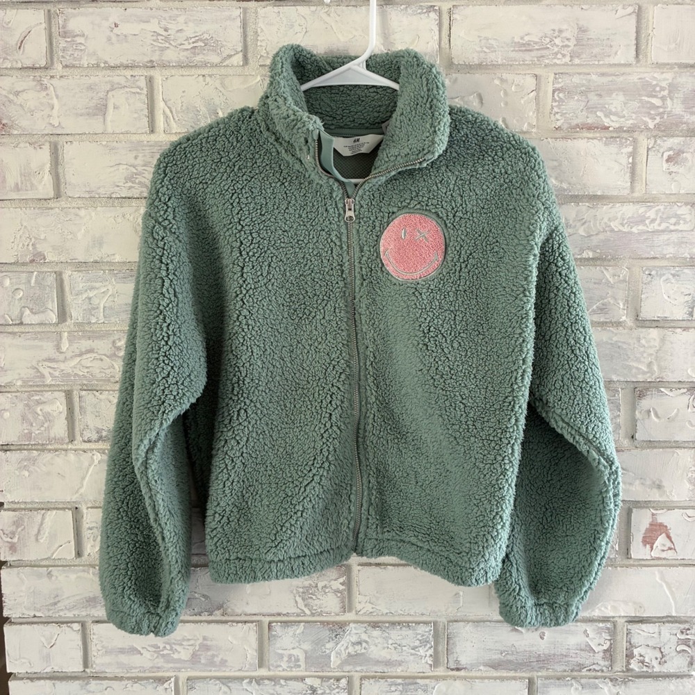 HM SmileyWorld Girls Sage Green Teddy Fleece Jacket Good Days Are Coming 12/14